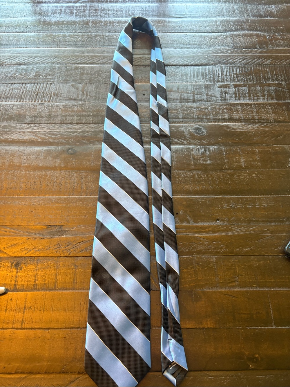 Haggar Light Blue and Black Diagonal Striped Silk Tie